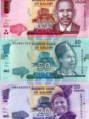 MALAWI SET 3 BANCONOTE: 20 + 50 + 100 KWACHA FDS NUOVE