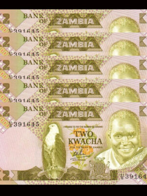 ZAMBIA 1 BANCONOTA DA 2 KWACHA 1986/1988 FDS UNC NUOVA