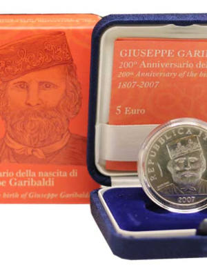 ITALIA 5 EURO 2007 200° NASCITA DI GIUSEPPE GARIBALDI FDC NUOVA
