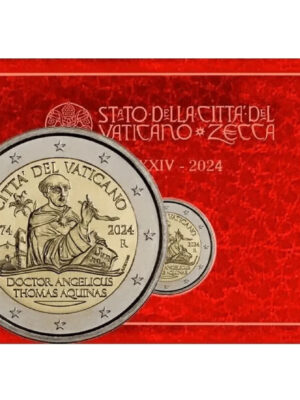 2 EURO 2024 VATICANO VATIKAN TOMMASO D'AQUINO FDC IN FOLDER ORIGINALE