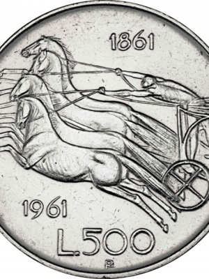 REPUBBLICA ITALIANA 1 MONETA IN ARGENTO DA 500 LIRE 1961 "QUADRIGLIA"