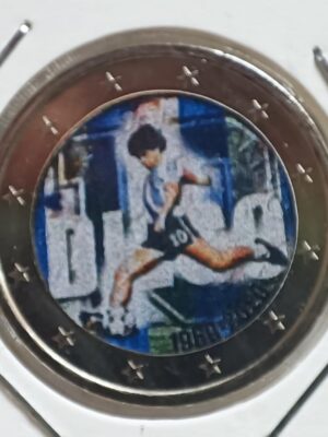 2 EURO CON IMPRESSA L'IMMAGINE DEL MITICO DIEGO ARMANDO MARADONA SOUVENIR FDC