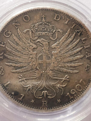 1 LIRA 1907 REGNO D'ITALIA ARGENTO VITTORIO EMANUELE III AQUILA ARALDICA