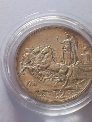 2 LIRE 1916 REGNO D'ITALIA ARGENTO VITTORIO EMANUELE III QUADRIGLIA VELOCE
