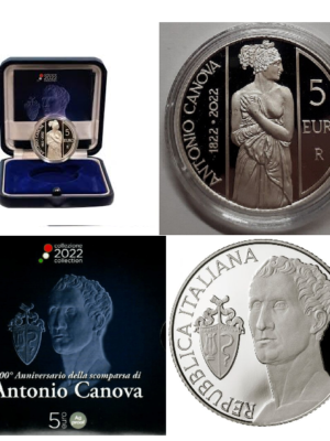 ITALIA 2022 5 EURO ARGENTO PROOF ANTONIO CANOVA FS NUOVA IN CONFEZIONE ZECCA