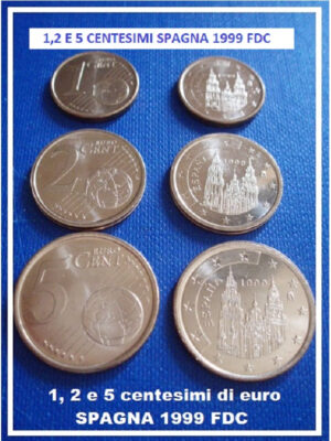 Spagna 1999 set 1, 2 e 5 centesimi FDC