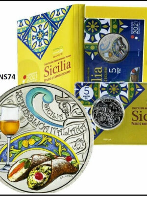 5 EURO 2022 COINCAD ITALIA IZPS SICILIA CANNOLO SICILIANO E PASSITO FDC