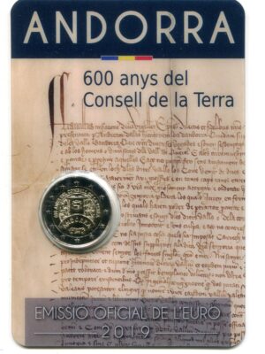 2 EURO 2019 ANDORRA 600° CONSIGLIO DELLA TERRA IN FOLDER FDC