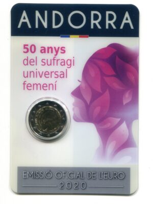 2 EURO 2020 ANDORRA 50° SUFFRAGIO UNIVERSALE FEMMINILE IN FOLDER FDC