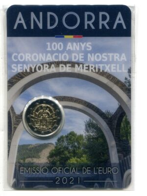2 EURO 2021 ANDORRA 100° SIGNORA DI MARITXELL IN FOLDER FDC