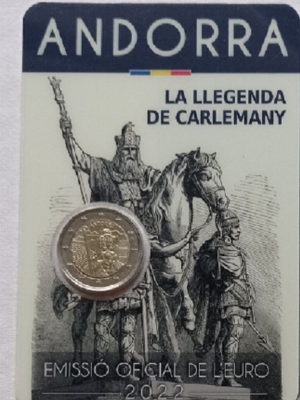 2 EURO 2022 ANDORRA LA LEGGENDA DI CARLO MAGNO IN FOLDER FDC
