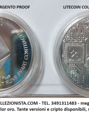DITTICO CRYPTOVALUTE ETHEREUM + LITECOIN COLOR ARGENTO NUOVE PROOF
