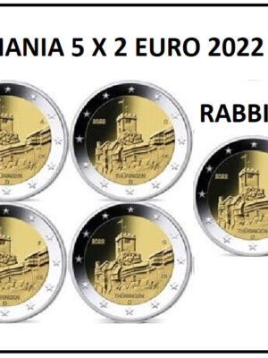 5 x 2 EURO GERMANIA 2022 COMMEMORATIVO CASTELLO WARTBURG-THURRINGEN