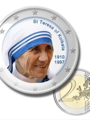 2 EURO FDC COLORATO CON IMPRESSA L'IMMAGINE DI MADRE TERESA DI CALCUTTA