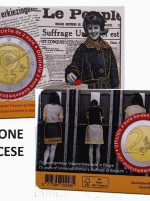 2 EURO BELGIO 2023 COINCARD VERSIONE FRANCESE 75° SUFFRAGIO UNIVERSALE