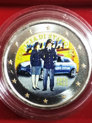 2 EURO COLORATA ITALIA 2022 POLIZIA DI STATO FDC