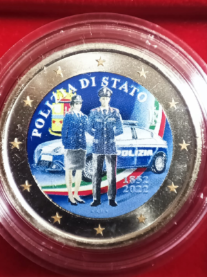 2 EURO COLORATA ITALIA 2022 POLIZIA DI STATO FDC