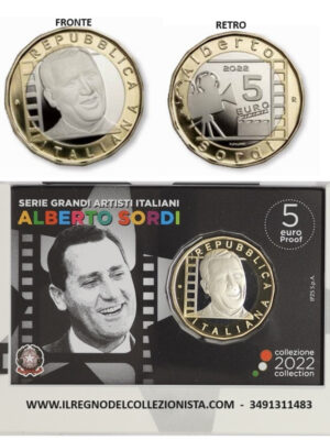 5 EURO 2022 ITALIA ALBERTO SORDI FDC BIMETALLICA IN COINCARD IZPS