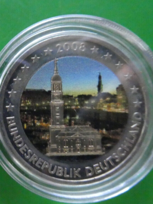 2 EURO 2008 GERMANIA AMBURGO COLORATA ORIGINALE INTROVABILE