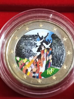 2 EURO 2019 FRANCIA CADUTA DEL MURO DI BERLINO COLORATA FDC