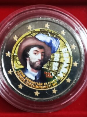 2 EURO SPAGNA COLORATO CIRCUMNAVIGAZIONE DI ELCANO 2022 FDC