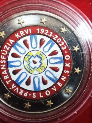 2 EURO 2023 SLOVACCHIA 100° PRIMA TRASFUSIONE DI SANGUE COLORATO FDC