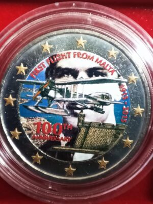 2 EURO MALTA 2015 100° PRIMO VOLO COLORATA FDC