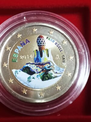 2 EURO 2014 SPAGNA PARK GAUDI' COLORATA FDC