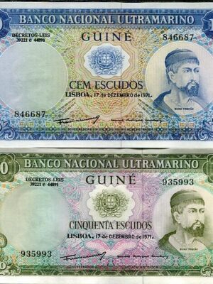 GUINEA PORTOGHESE SET 2 BANCONOTE: 50 + 100 ESCUDOS FDS 1971