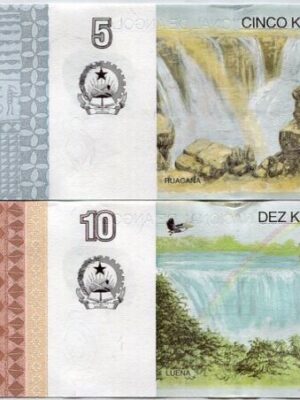 Set 2 banconote Angola 5 e 10 Kwanzas FDS