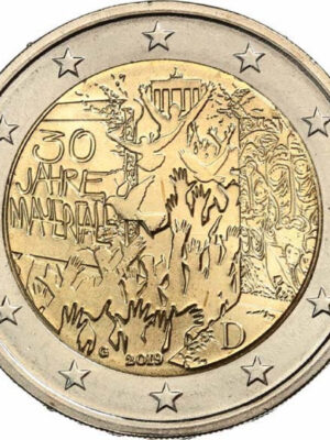 2 euro 2019 Germania Caduta del muro di Berlino 5 monete A,D,G,J,F FDC