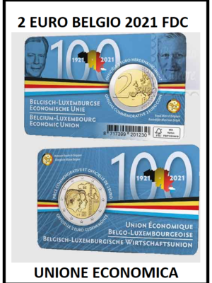 2 euro 2021 Belgio Coincard Unione economica FDC v. francese