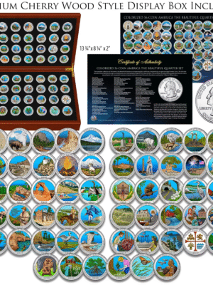 PRENOTABILE: SERIE COMPLETA DEI PIU' BEI PARCHI AMERICANI - 56 MONETE QUARTO DI DOLLARO COLORATE