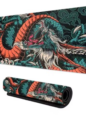 MOUSEPAD MOUSE PAD TAPPETINO TAPPETO GAMING KIT DRAGO VERDE E ARANCIONE 70X30 CM