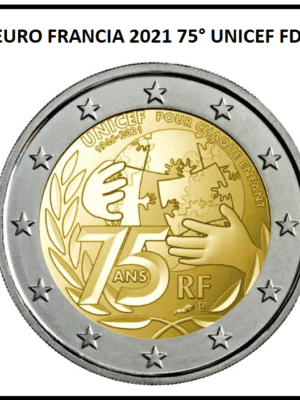 2 EURO 2021 FRANCIA 75° ANNIVERSARIO UNICEF FDC