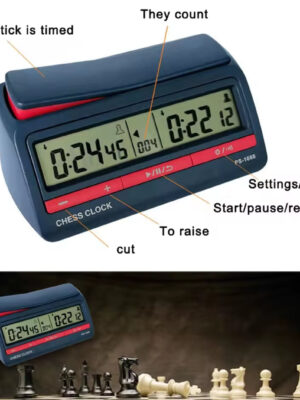 Orologio per scacchi da torneo con cadenze e rilancio, nuovo con scatola e guida.