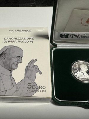 VATICANO 5 EURO 2018 PROOF ARGENTO CANONIZZAZIONE DI PAPA PAOLO VI