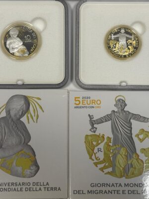 VATICANO DITTICO 5 E 10 EURO 2020 PROOF IN ORO E ARGENTO GIORNATA MONDIALE DELLA TERRA E DEL MIGRANTE
