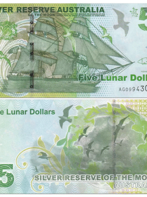 AUSTRALIA 1 BANCONOTA SILVER RESERVE 5 DOLLARI LUNARI, 2015, FANTASIA, IN CARTELLA, UNC