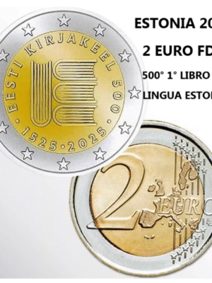 2 EURO 2025 ESTONIA 500° PRIMO LIBRO IN LINGUA ESTONE - FDC - DISPONIBILE!