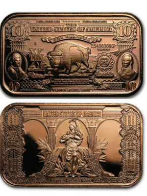 RAME 1 ONCIA DI RAME FINO 999 BANCONOTA DOLLARO BUFFALO FDC