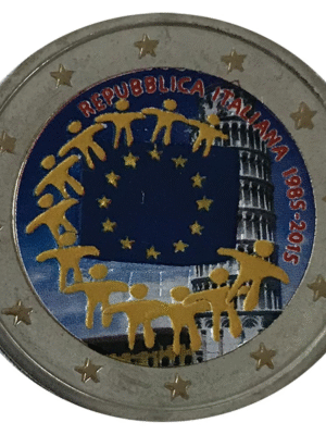 2 EURO COLORATA ITALIA 2015 30°BANDIERA EUROPEA FDC