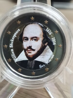2 EURO COLORATA SAN MARINO 2016 SHAKESPEARE FDC