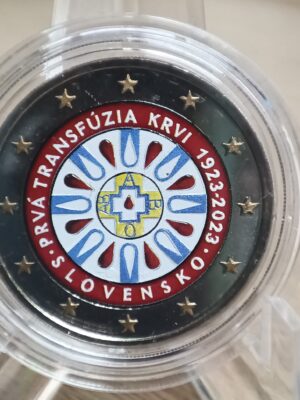 2 EURO COLORATA SLOVACCHIA 2023 100°PRIMA EMOTRASFUSIONE FDC