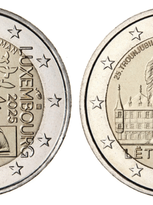 2 EURO 2025 LUSSEMBURGO COPPIA DICHIARAZIONE + ASCESA DEL GRAN DUCA 1+1 FDC