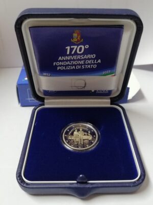 2 EURO 2022 ITALIA PROOF FONDO SPECCHIO - POLIZIA - IN CONFEZIONE ORIGINALE - NUOVA!